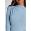 imagePRETTYGARDEN Womens Fall Y2K Going Out Crop Tops Long Sleeve Mock Neck Ruched Slim Fitted Basic Trendy Casual T Shirts Blouse BlueMedium