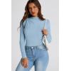 imagePRETTYGARDEN Womens Fall Y2K Going Out Crop Tops Long Sleeve Mock Neck Ruched Slim Fitted Basic Trendy Casual T Shirts Blouse BlueMedium