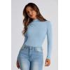 imagePRETTYGARDEN Womens Fall Y2K Going Out Crop Tops Long Sleeve Mock Neck Ruched Slim Fitted Basic Trendy Casual T Shirts Blouse BlueMedium