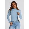 imagePRETTYGARDEN Womens Fall Y2K Going Out Crop Tops Long Sleeve Mock Neck Ruched Slim Fitted Basic Trendy Casual T Shirts Blouse BlueMedium