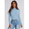 imagePRETTYGARDEN Womens Fall Y2K Going Out Crop Tops Long Sleeve Mock Neck Ruched Slim Fitted Basic Trendy Casual T Shirts Blouse BlueMedium