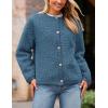 imagePRETTYGARDEN Womens Faux Fur Coat 2026 Fall Fuzzy Fleece Button up Shearling Cropped Jackets Winter Trendy OuterwearDenim Blue