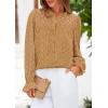 imagePRETTYGARDEN Womens Lace Long Sleeve Button Down BlouseKhaki