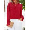 imagePRETTYGARDEN Womens Lace Long Sleeve Button Down BlouseRed
