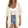imagePRETTYGARDEN Womens Lightweight Summer Cardigans 2026 Short Sleeve Knit Crochet Coverups Spring Boho Beach Vacation ClothesOffwhite