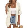 imagePRETTYGARDEN Womens Lightweight Summer Cardigans 2026 Short Sleeve Knit Crochet Coverups Spring Boho Beach Vacation ClothesOffwhite