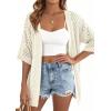 imagePRETTYGARDEN Womens Lightweight Summer Cardigans 2026 Short Sleeve Knit Crochet Coverups Spring Boho Beach Vacation ClothesOffwhite