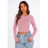 imagePRETTYGARDEN Womens Long Sleeve Crop Tops Y2K Spring Fall Fashion Clothes Basic Slim Fit Tee Shirts Blouse PinkMedium