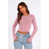 imagePRETTYGARDEN Womens Long Sleeve Crop Tops Y2K Spring Fall Fashion Clothes Basic Slim Fit Tee Shirts Blouse PinkMedium
