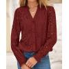 imagePRETTYGARDEN Womens Long Sleeve Tops 2025 Fall Eyelet V Neck Shirts Dressy Casual Lace Button Blouses
