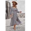 imagePRETTYGARDEN Womens Long Sleeve Vintage Wrap Dress Floral Print VNeck Maxi Dresses with BeltBlack
