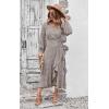 imagePRETTYGARDEN Womens Long Sleeve Vintage Wrap Dress Floral Print VNeck Maxi Dresses with BeltKhaki