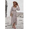 imagePRETTYGARDEN Womens Long Sleeve Vintage Wrap Dress Floral Print VNeck Maxi Dresses with BeltKhaki