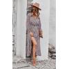 imagePRETTYGARDEN Womens Long Sleeve Vintage Wrap Dress Floral Print VNeck Maxi Dresses with BeltRed