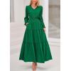 imagePRETTYGARDEN Womens Maxi Dress Casual Long Sleeve V Neck Smocked Waist Tiered Ruffle Flowy Cocktail Pocket DressesGreen