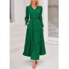 imagePRETTYGARDEN Womens Maxi Dress Casual Long Sleeve V Neck Smocked Waist Tiered Ruffle Flowy Cocktail Pocket DressesGreen