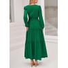 imagePRETTYGARDEN Womens Maxi Dress Casual Long Sleeve V Neck Smocked Waist Tiered Ruffle Flowy Cocktail Pocket DressesGreen