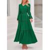 imagePRETTYGARDEN Womens Maxi Dress Casual Long Sleeve V Neck Smocked Waist Tiered Ruffle Flowy Cocktail Pocket DressesGreen