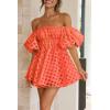 imagePRETTYGARDEN Womens Off The Shoulder Babydoll Dress Short Puff Sleeve Casual A Line Ruffle Summer Dresses