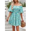 imagePRETTYGARDEN Womens Off The Shoulder Babydoll Dress Short Puff Sleeve Casual A Line Ruffle Summer Dresses Floral Dark GreenXLarge