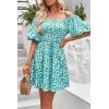 imagePRETTYGARDEN Womens Off The Shoulder Babydoll Dress Short Puff Sleeve Casual A Line Ruffle Summer Dresses Floral Dark GreenXLarge
