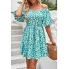 imagePRETTYGARDEN Womens Off The Shoulder Babydoll Dress Short Puff Sleeve Casual A Line Ruffle Summer Dresses Floral Dark GreenXLarge