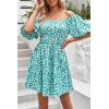 imagePRETTYGARDEN Womens Off The Shoulder Babydoll Dress Short Puff Sleeve Casual A Line Ruffle Summer Dresses Floral Dark GreenXLarge