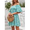 imagePRETTYGARDEN Womens Off The Shoulder Babydoll Dress Short Puff Sleeve Casual A Line Ruffle Summer Dresses Floral Dark GreenXLarge