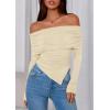 imagePRETTYGARDEN Womens Off The Shoulder Tops Spring Fashion 2026 Long Sleeve Shirts Going Out Slim Fitted Blouses Fall ClothesBeige