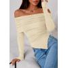 imagePRETTYGARDEN Womens Off The Shoulder Tops Spring Fashion 2026 Long Sleeve Shirts Going Out Slim Fitted Blouses Fall ClothesBeige