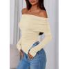imagePRETTYGARDEN Womens Off The Shoulder Tops Spring Fashion 2026 Long Sleeve Shirts Going Out Slim Fitted Blouses Fall ClothesBeige
