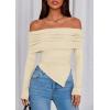 imagePRETTYGARDEN Womens Off The Shoulder Tops Spring Fashion 2026 Long Sleeve Shirts Going Out Slim Fitted Blouses Fall ClothesBeige