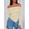 imagePRETTYGARDEN Womens Off The Shoulder Tops Spring Fashion 2026 Long Sleeve Shirts Going Out Slim Fitted Blouses Fall ClothesBeige