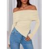 imagePRETTYGARDEN Womens Off The Shoulder Tops Spring Fashion 2026 Long Sleeve Shirts Going Out Slim Fitted Blouses Fall ClothesBeige