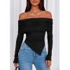 imagePRETTYGARDEN Womens Off The Shoulder Tops Spring Fashion 2026 Long Sleeve Shirts Going Out Slim Fitted Blouses Fall ClothesBlack