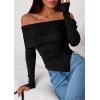 imagePRETTYGARDEN Womens Off The Shoulder Tops Spring Fashion 2026 Long Sleeve Shirts Going Out Slim Fitted Blouses Fall ClothesBlack