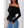 imagePRETTYGARDEN Womens Off The Shoulder Tops Spring Fashion 2026 Long Sleeve Shirts Going Out Slim Fitted Blouses Fall ClothesBlack