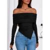 imagePRETTYGARDEN Womens Off The Shoulder Tops Spring Fashion 2026 Long Sleeve Shirts Going Out Slim Fitted Blouses Fall ClothesBlack