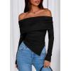 imagePRETTYGARDEN Womens Off The Shoulder Tops Spring Fashion 2026 Long Sleeve Shirts Going Out Slim Fitted Blouses Fall ClothesBlack