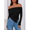 imagePRETTYGARDEN Womens Off The Shoulder Tops Spring Fashion 2026 Long Sleeve Shirts Going Out Slim Fitted Blouses Fall ClothesBlack