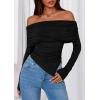 imagePRETTYGARDEN Womens Off The Shoulder Tops Spring Fashion 2026 Long Sleeve Shirts Going Out Slim Fitted Blouses Fall ClothesBlack