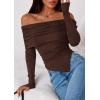 imagePRETTYGARDEN Womens Off The Shoulder Tops Spring Fashion 2026 Long Sleeve Shirts Going Out Slim Fitted Blouses Fall ClothesBrown