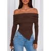 imagePRETTYGARDEN Womens Off The Shoulder Tops Spring Fashion 2026 Long Sleeve Shirts Going Out Slim Fitted Blouses Fall ClothesBrown