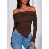 imagePRETTYGARDEN Womens Off The Shoulder Tops Spring Fashion 2026 Long Sleeve Shirts Going Out Slim Fitted Blouses Fall ClothesBrown