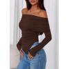 imagePRETTYGARDEN Womens Off The Shoulder Tops Spring Fashion 2026 Long Sleeve Shirts Going Out Slim Fitted Blouses Fall ClothesBrown