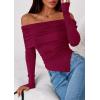 imagePRETTYGARDEN Womens Off The Shoulder Tops Spring Fashion 2026 Long Sleeve Shirts Going Out Slim Fitted Blouses Fall ClothesBurgundy
