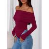 imagePRETTYGARDEN Womens Off The Shoulder Tops Spring Fashion 2026 Long Sleeve Shirts Going Out Slim Fitted Blouses Fall ClothesBurgundy