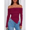 imagePRETTYGARDEN Womens Off The Shoulder Tops Spring Fashion 2026 Long Sleeve Shirts Going Out Slim Fitted Blouses Fall ClothesBurgundy