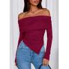imagePRETTYGARDEN Womens Off The Shoulder Tops Spring Fashion 2026 Long Sleeve Shirts Going Out Slim Fitted Blouses Fall ClothesBurgundy