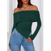 imagePRETTYGARDEN Womens Off The Shoulder Tops Spring Fashion 2026 Long Sleeve Shirts Going Out Slim Fitted Blouses Fall ClothesGreen